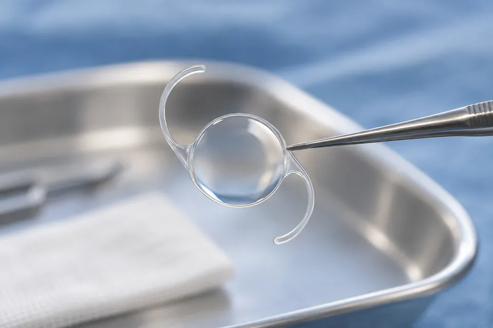 Imagem ilustrativa de lente intraocular utilizada em cirurgia de catarata